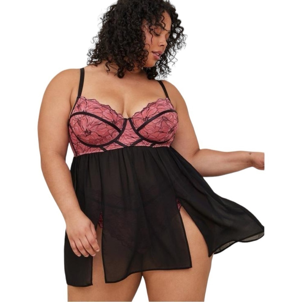 Torrid Bold Lace Underwire Baby Doll Slip Mauvewood Pink Size 5X